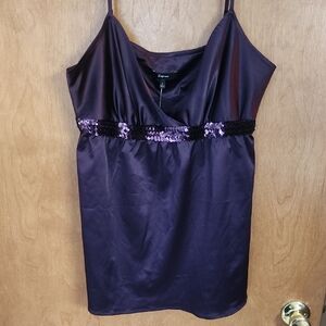 Express Deep Purple Cami With Sequin And Elastic Waist
